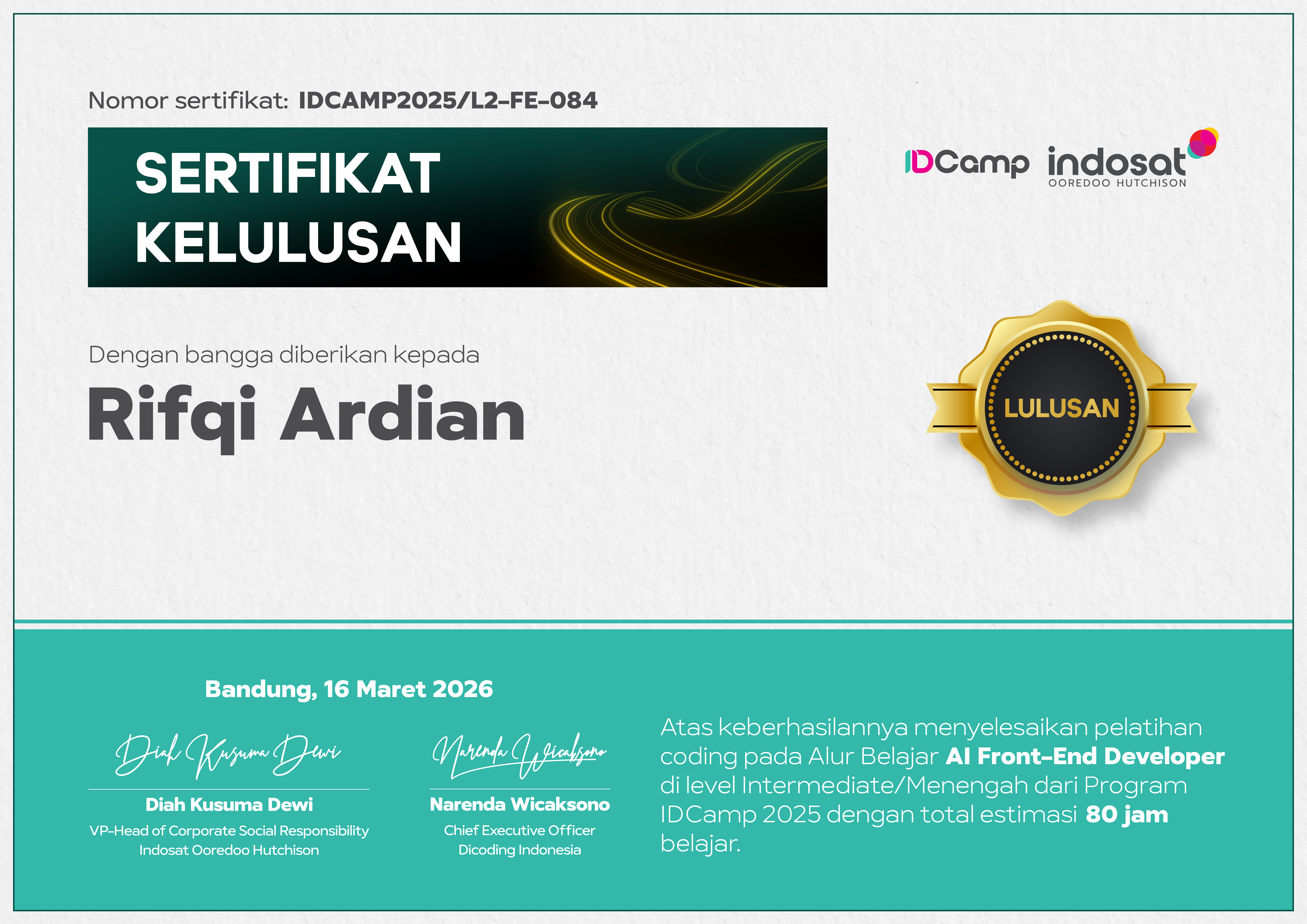 Sertifikat IDCamp 2025 Level Menengah